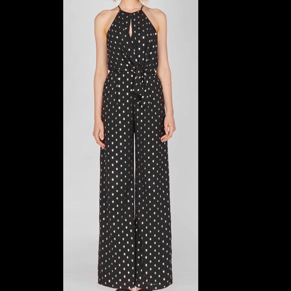 Adelyn Rae black and gold polka dot jumpsuit great for date night or Veg…